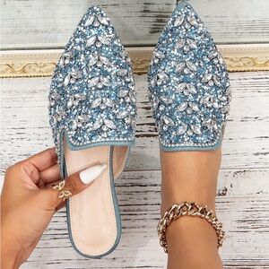 Women’s Blue Embellished Women's Mules